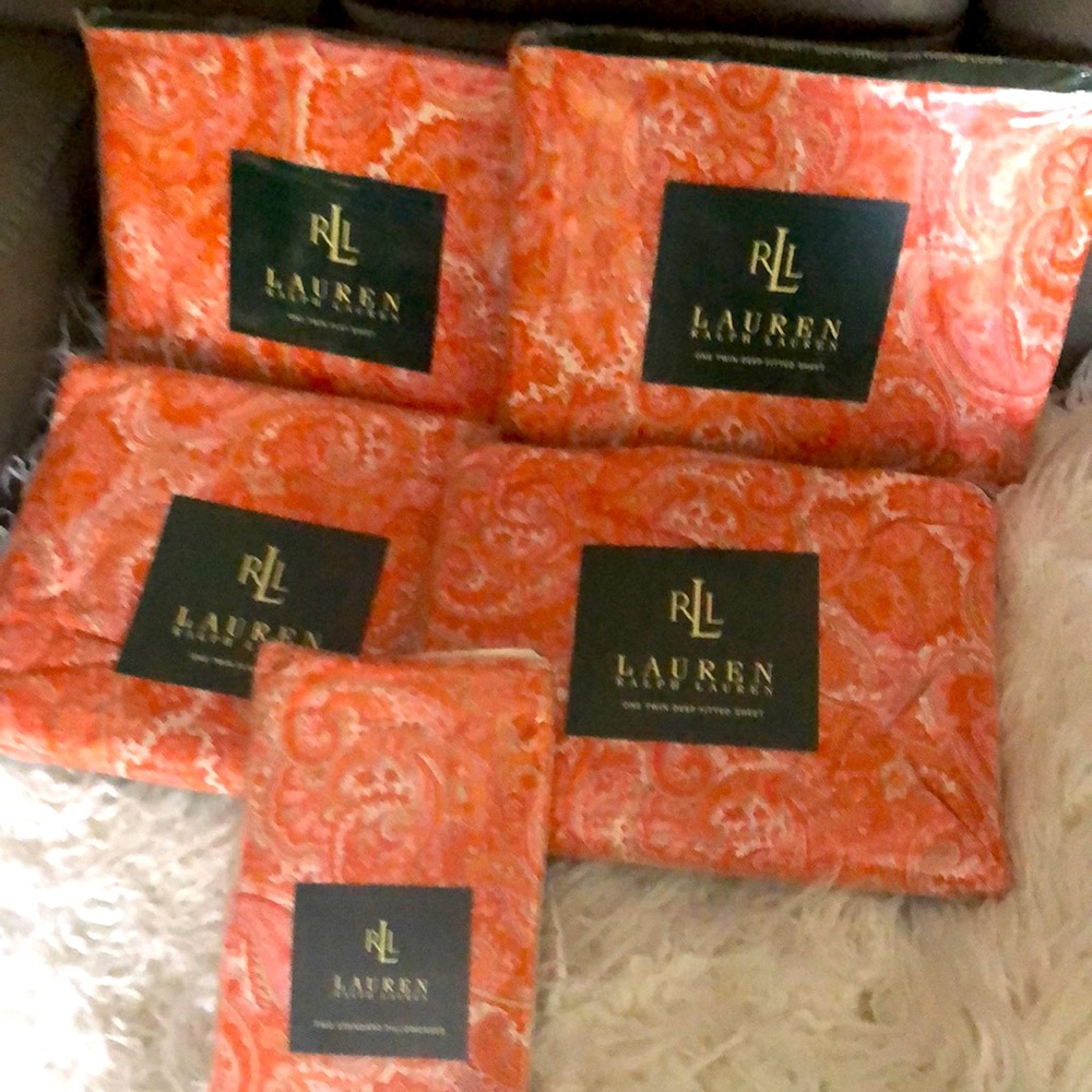 Ralph Lauren Harbor View Paisley Tomato Red Twin Sheet Sets (2). SOLD  SOLD